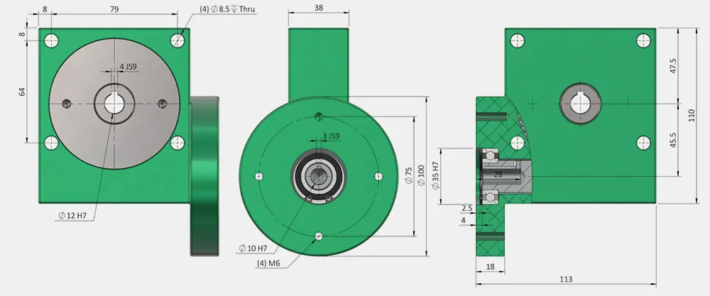 Worm Gearbox for Industrial Robotics, Solar Energy, Military Industry, VRV030 Replacement of Ondrives & Rino PF45