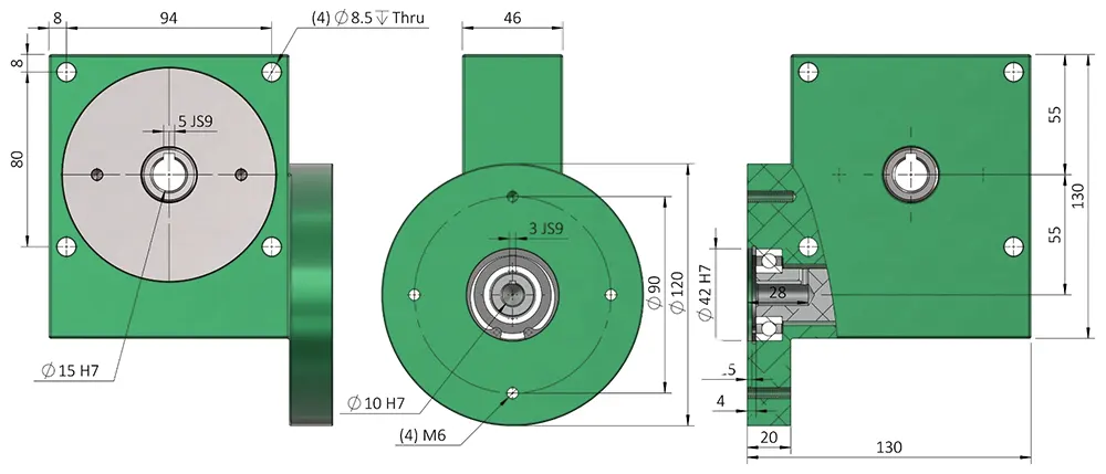 Worm Gearbox for Industrial Robotics, Solar Energy, Military Industry, VRV030 Replacement of Ondrives & Rino PF55