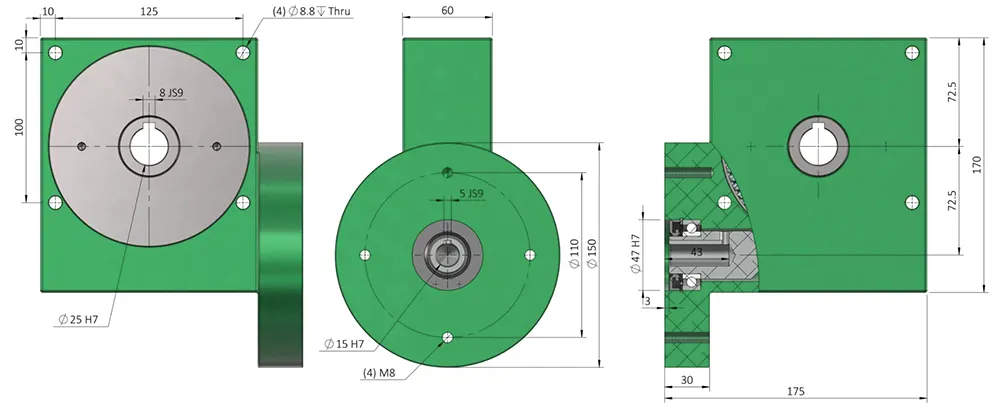 Worm Gearbox for Industrial Robotics, Solar Energy, Military Industry, VRV030 Replacement of Ondrives & Rino PF70