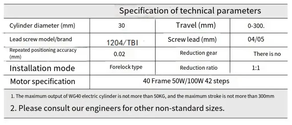 WG40 Series Electric Linear Actuator WG40 Series Electric Cylinder