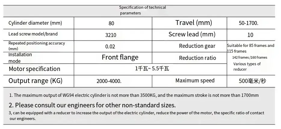WG94 Series Electric Linear Actuator WG94 Series Electric Cylinder