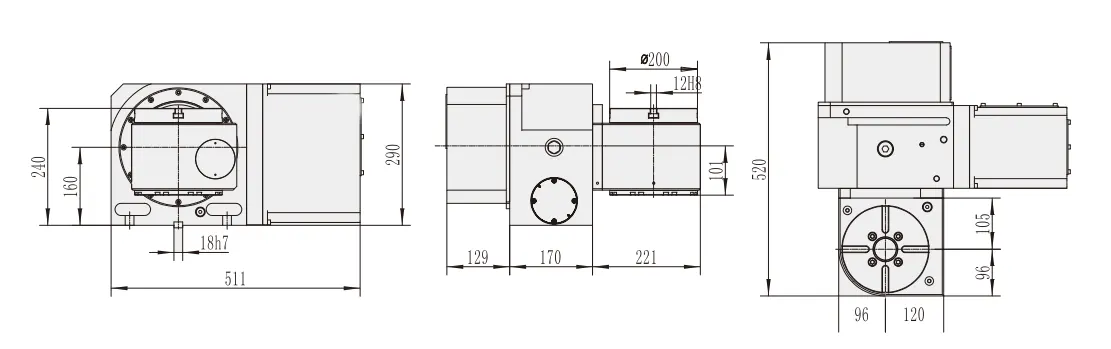 WT-RT200 Hydraulic Brake High Rigidity 200mm 5th Axis Rotary Table Vmc Index Table