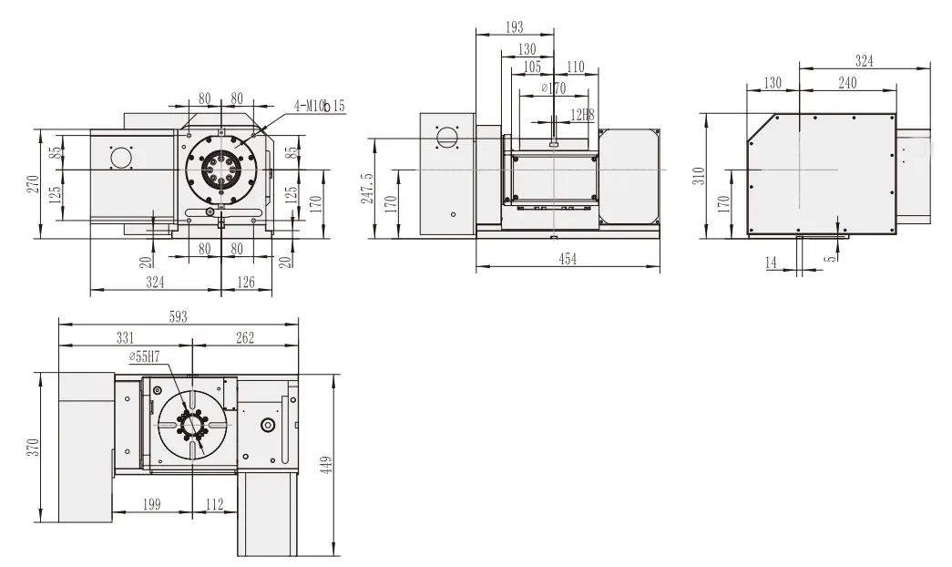 WT-S170 5th Axis Tilting Axis CNC Machine Use Hydraulic Brake 170mm Rotary Table