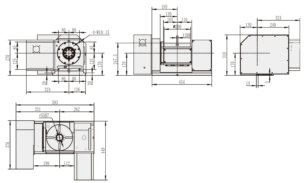 WT-S200 Pneumatic Brake 5th Axis Rotary Table CNC Machine Index Table Turntable