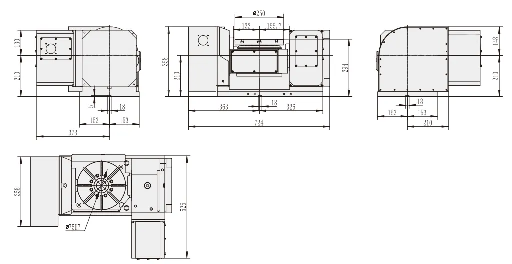 WT-S250 High Rigidity 5th Axis CNC Rotary Table for Milling Machine Turntable