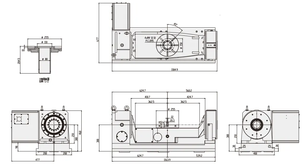 WT-SL255 High Precision 5 Axis Indexing Table for CNC Machine Rotary Table