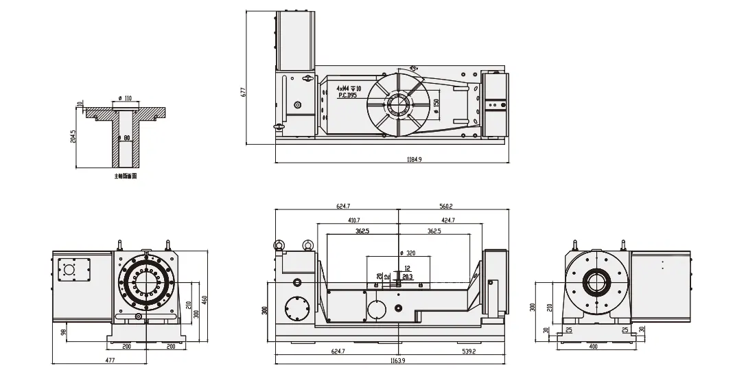WT-SL320 High Rigidity 5th Axis Worm and Worm Gear Dual Arm Rotary Table for CNC Machine